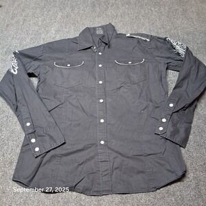 B‎ - SoCiety Embroidred Y2K Shirt Size Large Black Long Sleeve Button Up